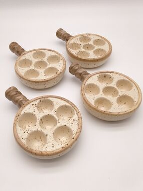 Vintage Laurentian Pottery "Tundra" Escargot Dishes Made In Canada